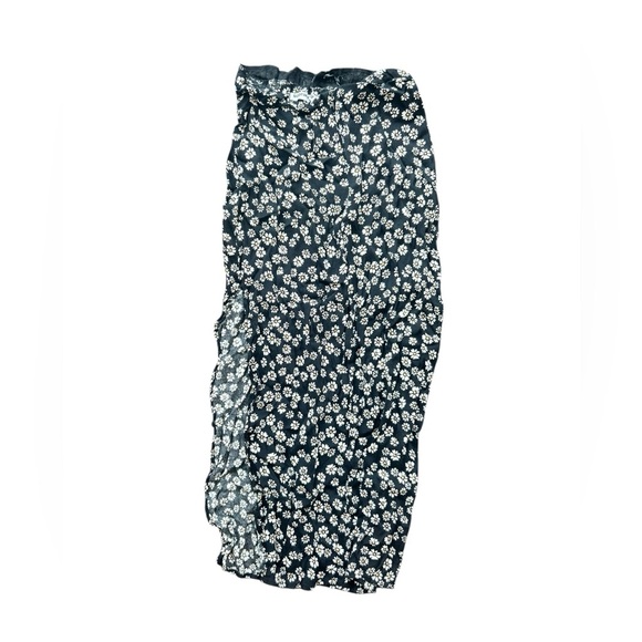 Reformation Phoebe midi black skirt white daisies size 0 with slit - Picture 6 of 8